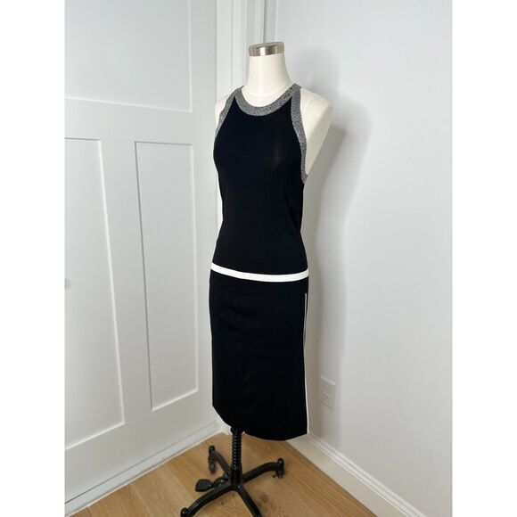 Rag & Bone Black Knit Set – Silver Trim Tank (S) & Piped Midi Skirt (M) - Picture 1 of 14